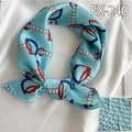 Light blue equestrian satin scarf featuring vintage belt and stirrup horse patterns - Light Blue Harness Style (FX-240)
