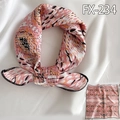 Pink leopard print satin square scarf with black hemmed edges for hair styling - Pink Orange White Leopard Pattern (FX-234)