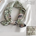 Green and pink leopard print satin square scarf with elegant pebble texture and border - Green Pink Black Floral Pattern (FX-235)