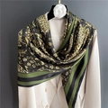 Elegant 110cm silk-like scarf with vintage floral prints in dark green and black - Dark Green Classic Scroll (FE40-2) / 110X110CM