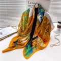 Elegant 110cm silk satin scarf with Van Gogh oil painting print in orange and blue - Van Gogh Oil Painting (FE66-1) / 110X110CM