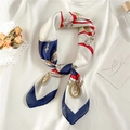 Elegant silk scarf with classic chain and ribbon patterns in navy and red tones - 70*70cm / Navy Blue Patchwork (FJ366-2)