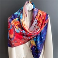 Artistic Van Gogh starry sky silk scarf styled on a white blazer with camellia detail - Van Gogh Starry Sky Art (FE86-1) / 110X110CM