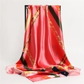 Carré de soie vibrant avec motif de chaîne bicolore et finition satinée haut de gamme - Rouge Pastèque & Rose (FT134-2)