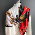 Elegant 110cm silk square scarf in red and black blocks with plum blossom print - Red White Black Winter Sweet (FE94-2) / 110X110CM