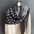 Black and white silk scarf with paisley and polka dot print on a beige blazer - Black White Dot Paisley (FE95-1) / 110X110CM