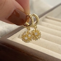 Detail of gold starburst earrings with sparkling zircon crystals held over a jewelry box - Gold Fireworks Zirconia Pendant (Min 120 Pairs)