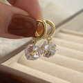 Detail view of sparkling geometric zircon charms on gold hoop earrings for women - Gold Crystal Zirconia Pendant (Min 120 Pairs)