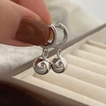 Close-up of polished silver ball drop earrings with a reflective metallic mirror finish - Silver Smooth Ball Pendant