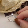 Detail showing silver V-shaped crown ring with marquise zircon and adjustable open band - Silver Marquise Crown Style (Small)