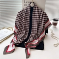 Lustrous silk-like square scarf featuring red heart and black-white diamond patterns - Black White Rhombus Heart (FE76-1) / 110X110CM