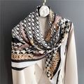 Elegant 110cm satin scarf with golden chain and letter prints over a white blazer - Gold Black Oblique Chain (FE68-1) / 110X110CM