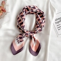 Elegant geometric faux silk scarf in pink and purple tones tied in a decorative bow knot - Pink Gray