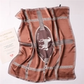 Detail of silk scarf showing vintage horse print and refined ROMA dal 1925 lettering - 70x70cm / Coffee Pink
