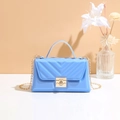 Elegant bright blue crossbody bag with V-quilt pattern and gold chain strap - Blue