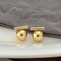 Detailed close-up of gold ball bar earrings featuring polished metallic finish and modern design - Ball Bar Earrings - Gold Plated Copper / Gold