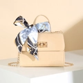 Beige textured handbag with gold chain strap, twist lock and decorative silk scarf - Apricot