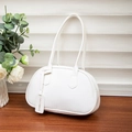 Minimalist white litchi pattern shoulder bag with faux leather texture and straps - White