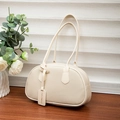 Creamy white lychee grain leather shoulder bag with long straps and logo tag - Off White