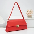 Elegant red baguette underarm bag with gold metal twist lock and slim shoulder strap - Red