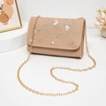 Sac bandoulière beige brodé de fleurs avec chaîne dorée et style champêtre frais - Kaki
