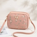 Bolso bandolera rosa con bordado floral y cierre de mariposa en cuero PU - Rosa