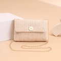 Summer straw crossbody bag with daisy flower detail and gold chain strap in beige - White