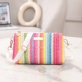 Colorful striped woven shoulder bag with rainbow knit pattern and white nylon strap - Multicolor Vertical Stripes (3#)