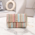 Bunte gewebte Umhängetasche mit Regenbogenstreifen und goldener Kette für Damen - Rosa Blau Grün Beige Streifen (Stil 1)