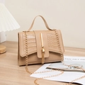 Khaki crocodile pattern small square bag with gold chain and metal tassel - Khaki