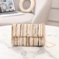 Rainbow woven straw crossbody bag with gold chain and tassel in beige coffee tones - Beige Coffee Grey V-Shaped Woven (Style 6)