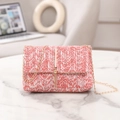 Handwoven rainbow mini crossbody bag with pink and white texture and golden chain - Pink White Geometric Texture (Style 7)