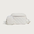 Chique beige gewatteerde crossbodytas van zacht kunstleer met brede textiele riem - Wit