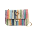 Borsa a tracolla intrecciata a righe colorate con anello a gatto e perle - Righe Orizzontali Arcobaleno (Colore 2)