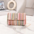 Rainbow woven straw crossbody bag with gold chain and metal tassel decoration - Wavy Rainbow Stripe (Style 9)