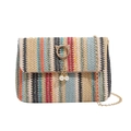 Borsa a tracolla intrecciata a righe colorate con orecchie di gatto dorate e perle - Righe Verticali Multicolore (Colore 3)