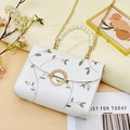 White floral embroidered flap bag with pearl handle and golden chain strap - White