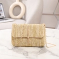 Woven rainbow mini crossbody bag with golden chain and tassel in natural straw finish - Natural Grass Color (Style 10)