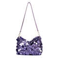 Sac à épaule en paillettes violettes avec grandes paillettes rondes et métal doré - Violet