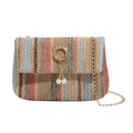 Borsa a tracolla in paglia a righe colorate con chiusura a orecchie di gatto e perle - Blu Lago Rosa Verde Multi (Colore 3)
