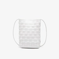 Mini borsa bianca in pelle intrecciata con trama a rombi e tracolla sottile - Bianco