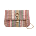 Borsa a tracolla in paglia a righe colorate con chiusura a orecchie di gatto e perle - Rosa Verde Blu Viola Onde (Colore 2)