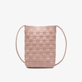 Mini borsa a tracolla in pelle intrecciata rosa con motivo a rombi e tracolla - Rosa