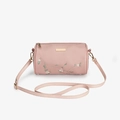 Sac cylindrique rose avec broderie florale et détails en métal doré élégant - Rose