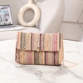 Rainbow striped woven crossbody bag with gold chain strap and tassel detail - Retro Rainbow Stripe (Style 12)
