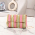 Rainbow woven crossbody bag with pink, yellow, mint stripes and golden fringe tassel - Pink Yellow Green Tricolor Vertical Stripe (Style 13)