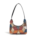 Borsa tote vintage patchwork in pelle color-block con motivo coccodrillo e ciondolo gatto - Nero