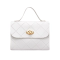 Elegant white quilted crossbody handbag with gold twist lock and diamond pattern - White
