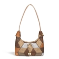 Borsa tote vintage patchwork con texture animalier e anello in metallo dorato a gatto - Albicocca