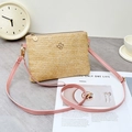 Borsa a tracolla in paglia con finiture in pelle rosa e dettagli metallici dorati - Rosa